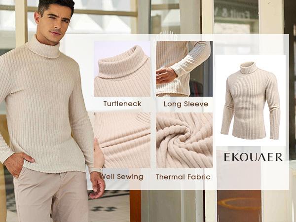 Ekouaer tiktok shop Men Turtleneck Shirts Lightweight Long Sleeve T Shirt Ribbed Thermal Tops Baselayer Pullover thermal underwear  Plain Menswear