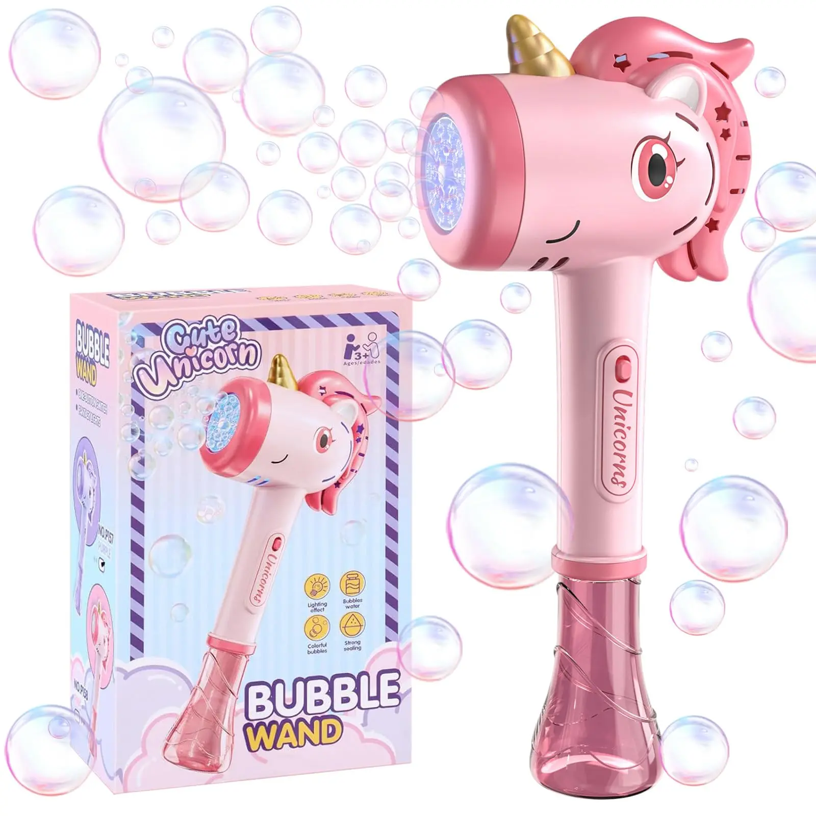 Unicorn Portable Handheld Bubble Maker Bubble Machine Bubble Wand for Kids, Perfect for Birthdays & Outdoor Fun, Includes 100ML Solution, Requires 4 Aa Batteries Not Included