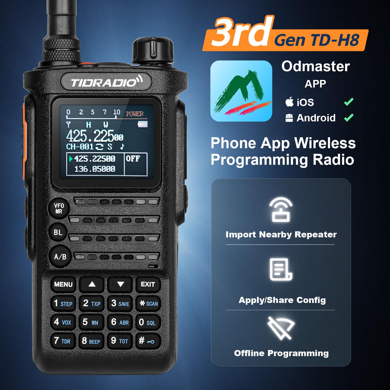 TIDRADIO 3rd Gen TD-H8 GMRS & Ham Radio 10Watt Long Range Walkie Talkie Performance Multi-band Handheld Two-Way Radio Built-in Bluetooth APP Wireless Programming TIDRADIO 3rd Gen TD-H8 GMRS & Ham Radio 10Watt Long Range Walkie Talkie Performance Multi-band Handheld Two-Way Radio Built-in Bluetooth APP Wireless Programming