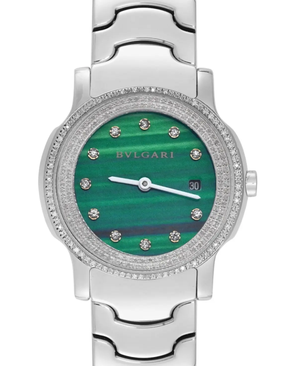 Bvlgari Solo Tempo 35mm Stainless Steel - Custom Green Dial & Diamond Bezel WHT031329
