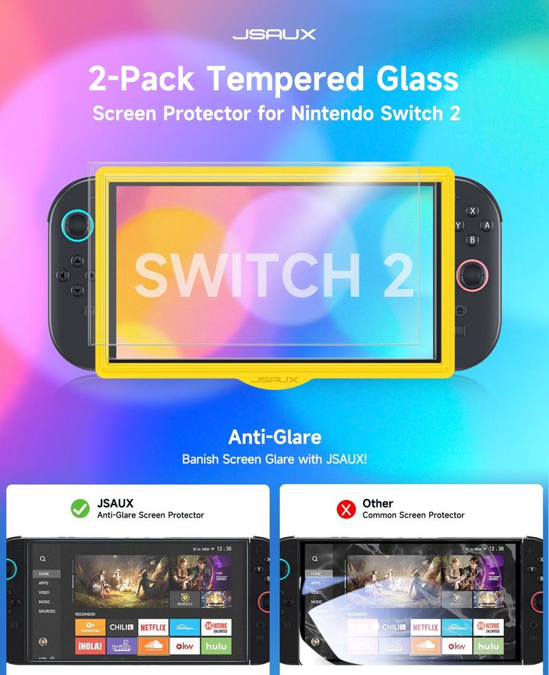 JSAUX 2-Pack Anti-Glare Screen Protector for Nintendo Switch 2, Matte Glass Protector 9H Hardness Easy to Install with Guiding Frame Scratch Resistant Tempered Glass