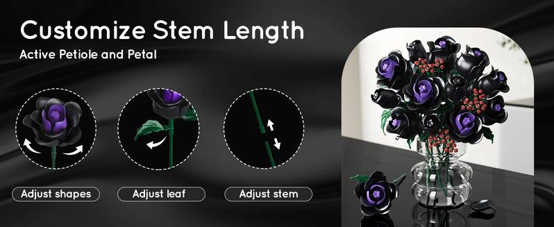 HOGOKIDS Flower Bouquet Building Set 330PCS Black Roses Botanical Plants, Decorative Ornaments, Magnetic Blocks for Home, Christmas, Birthday & Valentine’s Gift for Kids & Adults 8+ HOGOKIDS Flower Bouquet Building Set 330PCS Black Roses Botanical Plants, Decorative Ornaments, Magnetic Blocks for Home, Christmas, Birthday & Valentine’s Gift for Kids & Adults 8+