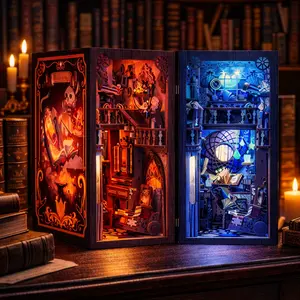 Nebula Common Room DIY Book Nook Kit, 3D Wooden Puzzle Bookshelf Insert with LED Lights, Sci-Fi Miniature Decor for Book Lovers
