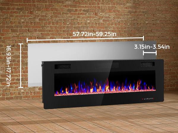 R.W.FLAME Electric Fireplace Inserts, in-Wall Recessed & Wall Mounted 750/1500W Heater, Touch Screen, Remote Control with Timer, Adjustable Flame Color and Speed, 30"~68", Black