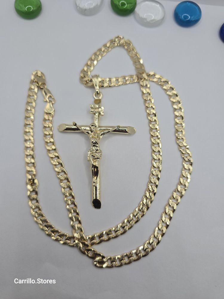 CHRIST ON THE CROSS Fashion  Cuban link style necklace gold-plated 24"inches stamp Big pendant