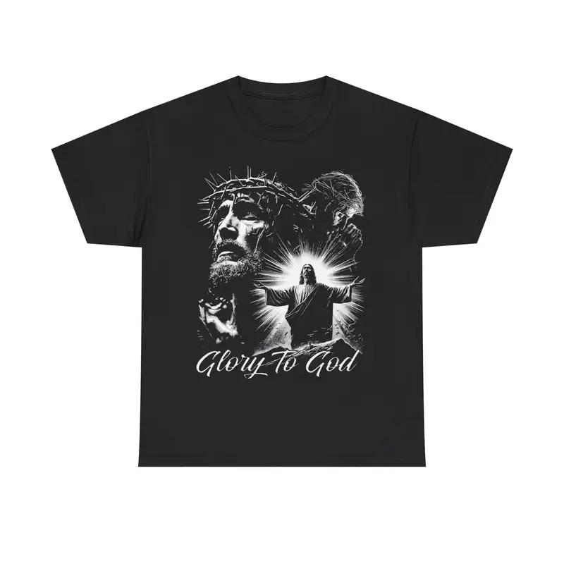 FEEGO Vintage Christian Shirt, Glory to God Tee, Retro Print Top, 90s Inspired Style Winter Gangsta Graphic T-Shirt men's  graphic  tees Love