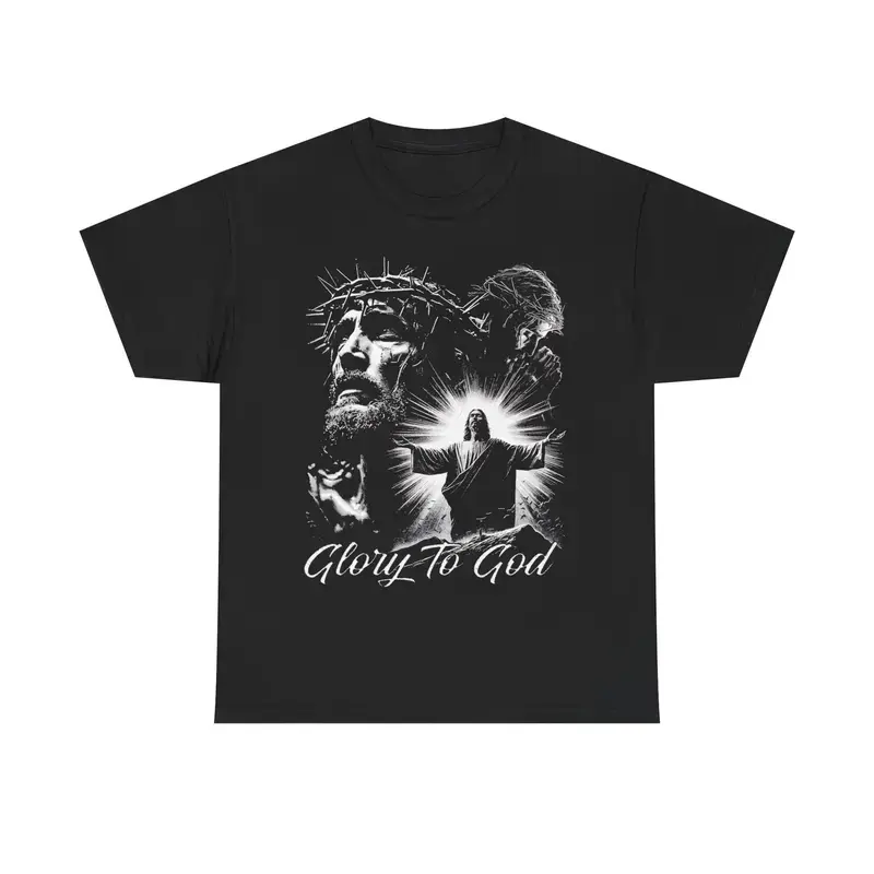 FEEGO Vintage Christian Shirt, Glory to God Tee, Retro Print Top, 90s Inspired Style Winter Gangsta Graphic T-Shirt men's  graphic  tees Love
