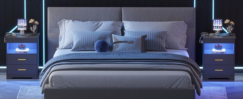 MIU Nightstand  Gun & jewelry With Sliding Top Charging Station And LED Lights Furniture Bedroom Modern Design Bedside Table Drawer Home