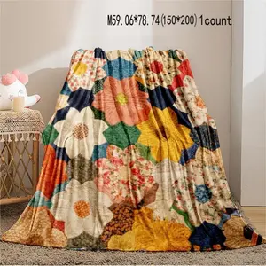 Soft Throw Blanket Floral Patchwork Pattern Lightweight Super Soft Warm Cozy for Home Office Camping Travel Napping Comfortable