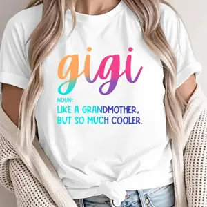 95% Polyester 5% Elastane Casual Crew Neck T-Shirt with Gigi Alphabet Print,  Knit Fabric Tee