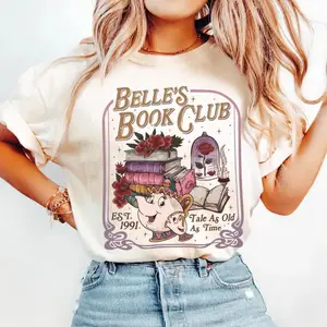 Belle's Book Club T-Shirt, Tale As Old As Time Belle’s Book Cafe Tee, Belle Princess Book Tee, Book Lover Gift Crewneck Tshirt
