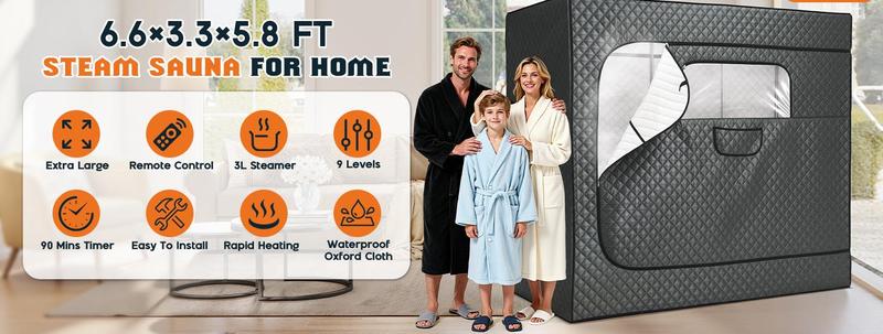 AMERLIFE 1-3 Person Steam Sauna for Home, Portable Sauna Tent with 3L 1500W Steamer, Extra Large Size 6.6’ x 3.3’ x 5.8’ Full Body Home Spa, Remote Control, Folding Chair, Grey AMERLIFE 1-3 Person Steam Sauna for Home, Portable Sauna Tent with 3L 1500W Steamer, Extra Large Size 6.6’ x 3.3’ x 5.8’ Full Body Home Spa, Remote Control, Folding Chair, Grey