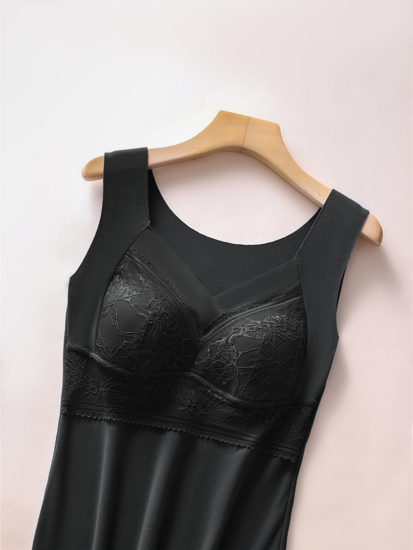 3-Pack Women's Autumn Winter De Velvet Thermal Lace Underwear V-neck Sleeveless Built-in  Soft Warm Breathable Skin-friendly Elastic Sexy Daily Wear Thermal Underwear Fall Casual Elegance