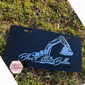 Blue Collar Baller Chrome/Black License Plate - Stylish Design, Functional Placement, Unique Blue Collar, Ideal for Vehicles