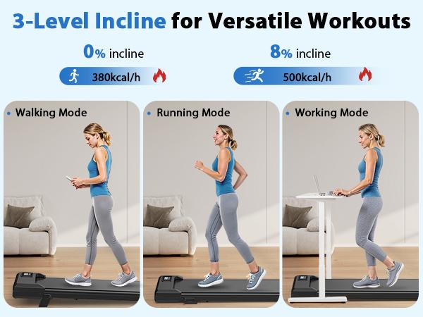 Walking Pad Treadmill with Incline - 8% Incline Walking Pad with Handle Bar - Foldable Under Desk Treadmill for Home with 300 Lbs Capacity - Jogging Machine with Quiet Brushless, App & Remote