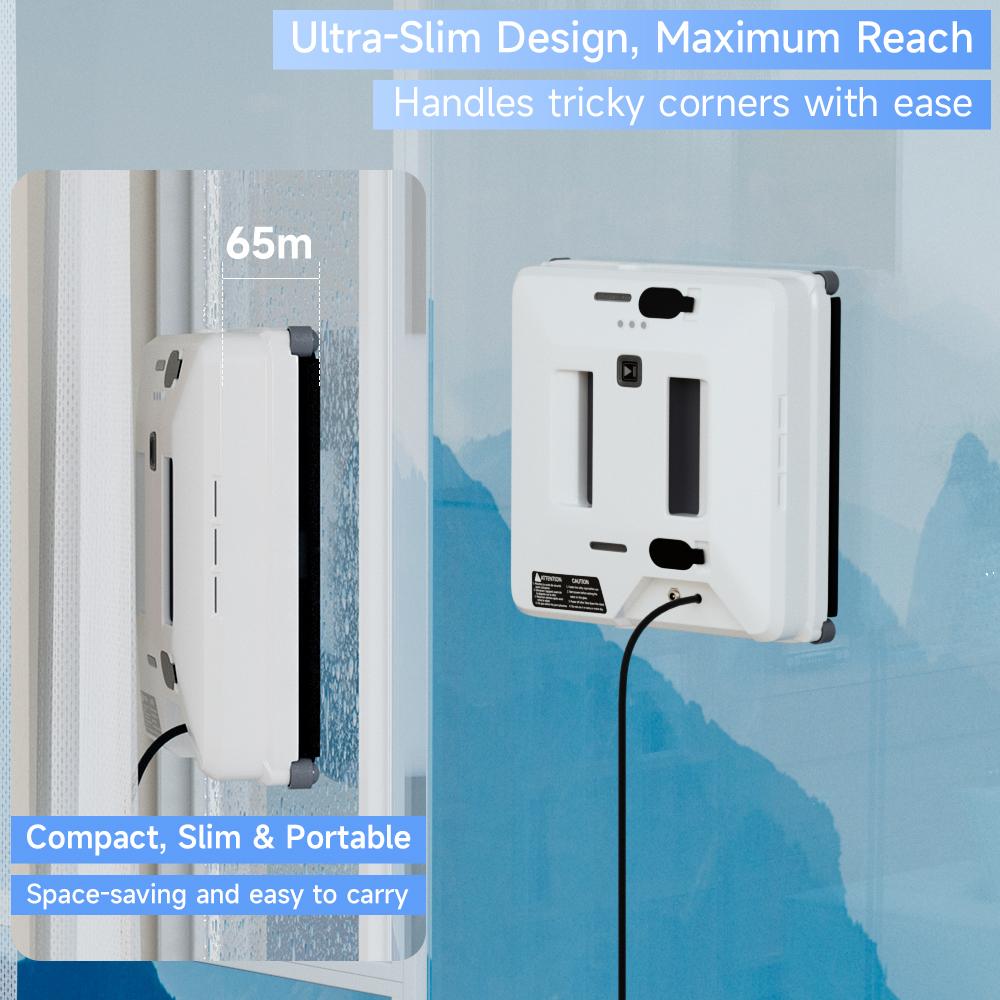 Smart Window Cleaning Robot,3000Pa/5600Pa Auto-Adjust Suction,Multiple Modes,AI Path Edge Clean, Remote Control