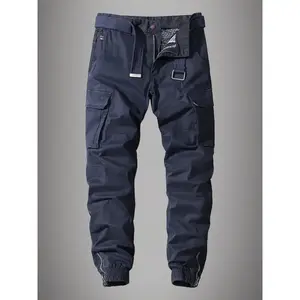 Cotton Men's Regular Fit Cargo Pants with Multiple Flap Pockets, Cuffed Zippered, Casual and Versatile for Outdoors Activities, Belt Not Included