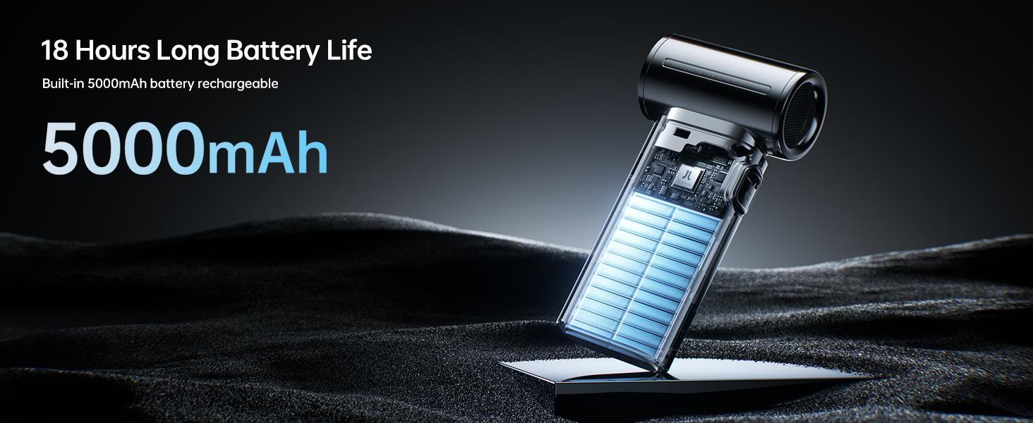 JISULIFE Life9 Chrome Portable Handheld Fan Turbo Power High Speed Air 18H Max Cooling 5 Gear Wind 5000mAh Rechargeable Mini Pocket Design with Compact USB Ideal for Birthday Gift for Men & Women