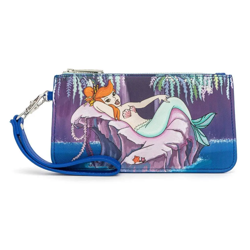 Loungefly Women's Disney Peter Pan Mermaids Flap Wallet with Credit Card Slots and Coin Pocket - 707 Street Exclusive, Wrist Straps, Faux Leather, Id Holder, Cartoon, Id Window, Wrist Strap, Zipper, Graphic, Everyday Carry, Figure