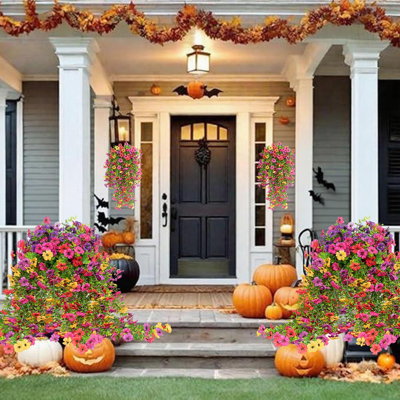 8 PCS Faux Silk Daisy with Eucalyptus Leaves, Artificial Fake Hanging Flowers Plants for Outdoor Autumn Decoration,UV Resistant Look Real Long Trailing Vines for Outside Home Indoor Planter Porch Patio Balcony Yard Decor