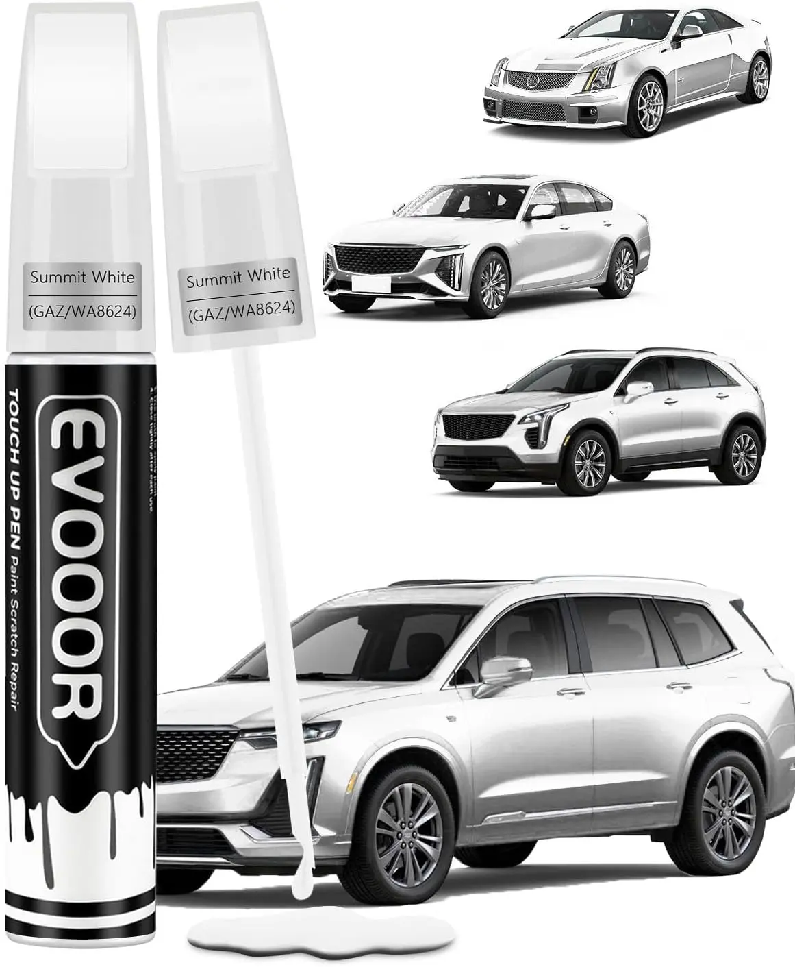 Cadillac Exact Match 2-in-1 Touch Up Paint - Summit White (GAZ/WA8624), Emerald Lake Metallic (G6i/WA616D), Chips Repair, 2 Disposable Micro Applicators Included