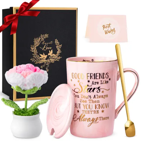 Doublewhale The Perfect Birthday Friendship Gift "Good Friends Are Like Stars" 14Oz Ceramic Mug with Luxe Gold Print. The Ultimate Gift Set for Your BFF, Bestie, or Sister. Ready-to-Gift Boxed for a Heartwarming Surprise!