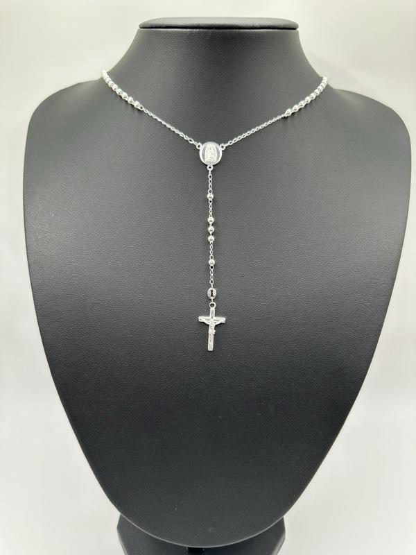 925 Silver Rosary Bead Necklace with inch Chain (Rosario de plata )