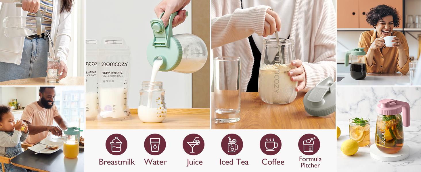 Momcozy Breast Milk Pitcher, Resistant to Heat and Cold Abrupt Temp Swings, No Leak Glass Breast Milk Fridge Storage Container With Wide Mouth, Fast Baby Formula Maker, Breastfeeding Essentials