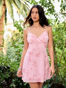 Cider Floral Sequin V-neck Backless A-line Cami Mini Dress