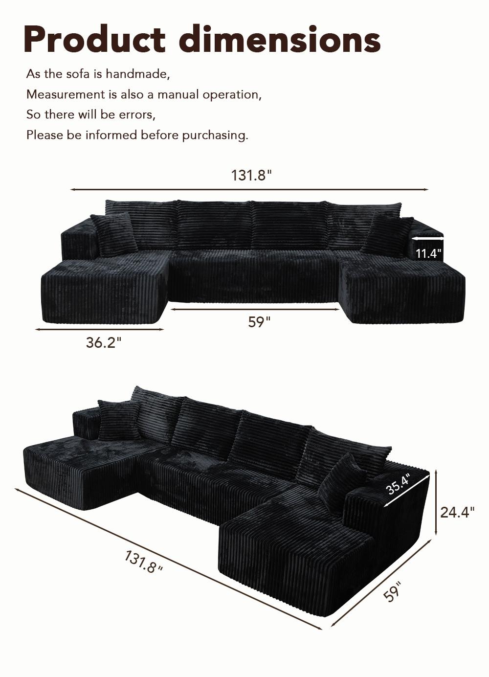 132'' U-shape Modular Corduroy Sofa Modern Living Room Comfortable No Assembly Needed Popular Boneless Sectional Couch Loveseat Couch Sleek boneless sectional couch bean bags furniture living room