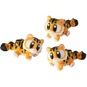 3D Printed Articulated Tiger Fidget Toy 3 Pack – Flexible Cute Animal Desk Decor, Adult Stress Relief Collectible – 3D Printed in USA