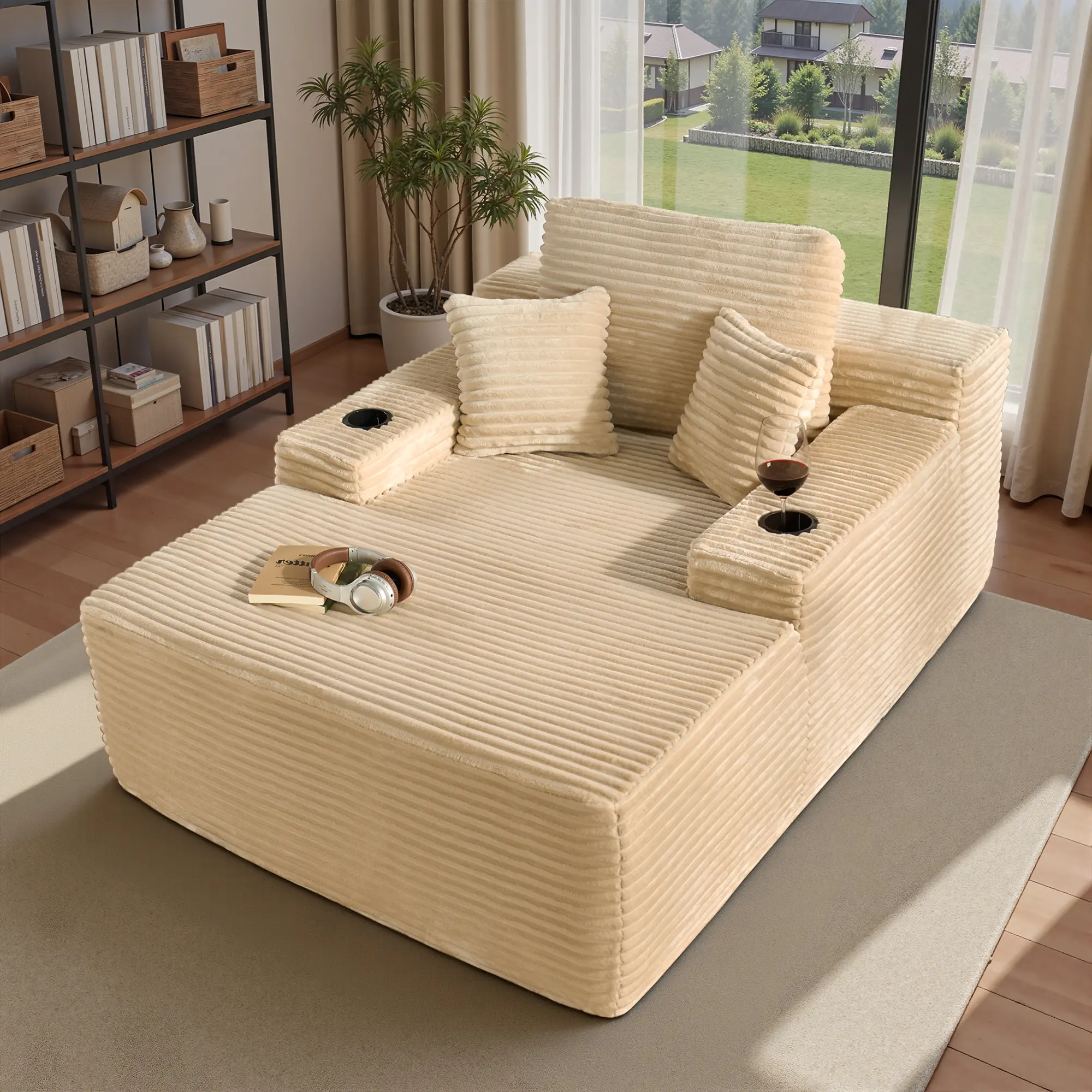 Beige Plush Corduroy with Cup Holders Basic model