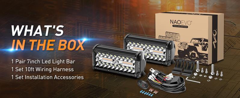 NAOEVO 7 Inch LED Light Bar Kit with Rocker Switch,2PCS 24000LM White LED Pod Lights, IP68 Waterproof Off Road for Truck, ATV, SUV, UTV, Boat, Jeep(White/Amber/White&Amber) NAOEVO 7 Inch LED Light Bar Kit with Rocker Switch,2PCS 24000LM White LED Pod Lights, IP68 Waterproof Off Road for Truck, ATV, SUV, UTV, Boat, Jeep(White/Amber/White&Amber)