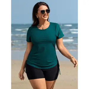 【Summer Turn-Up】【Tummy Control】BlOOMCHIC Plus Size BlOOMCHIC Plus Size Channel Drawstring Curvy Hem Swim Top [M-6X] 2026 Summer Pick for Mother's Day