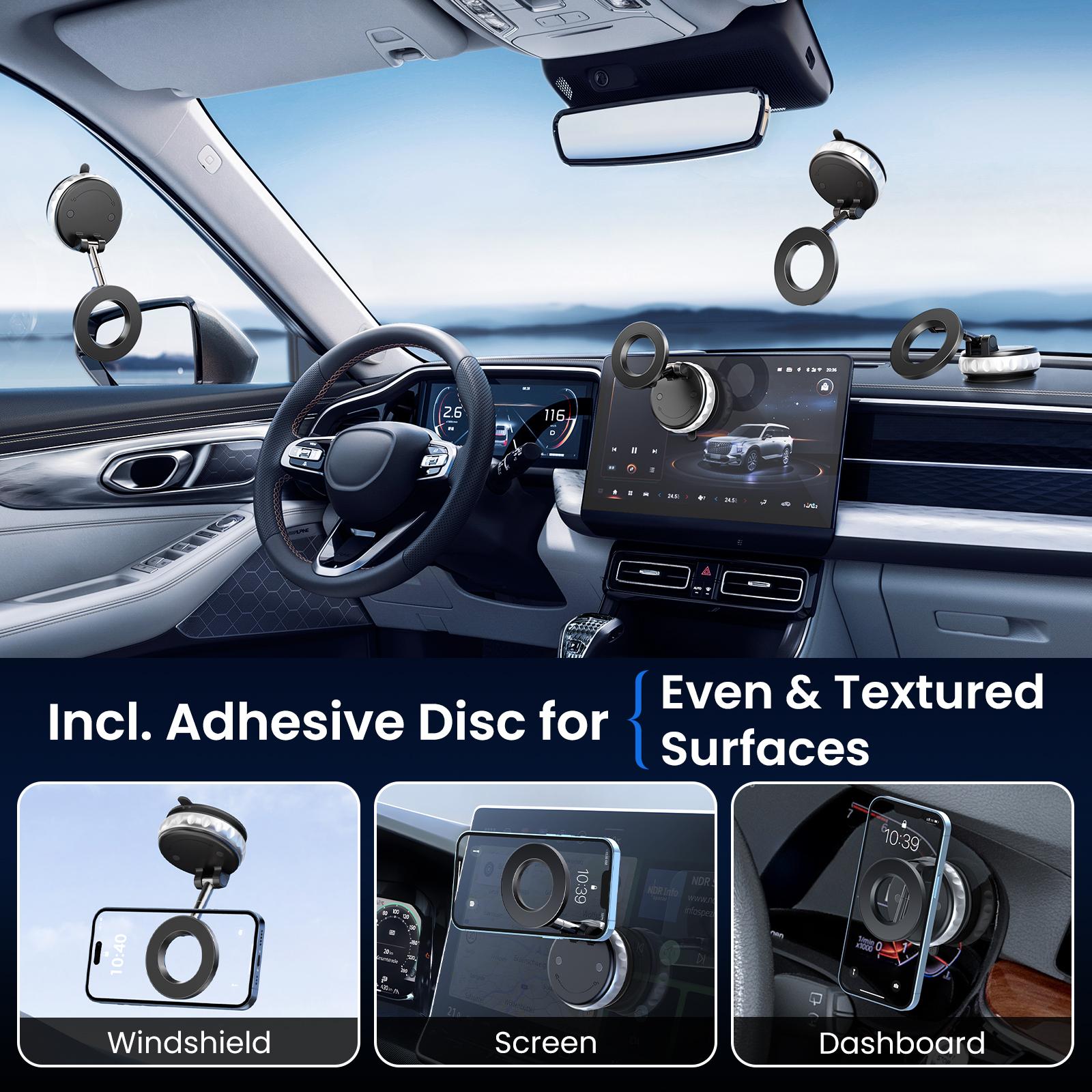 FUDUOO Car Phone Holder, With Magnetic＆Vacuum Adsorption Function, Adjustable and Foldable, Suitable for Smooth and Flat Surfaces, Compatible with All Smartphones