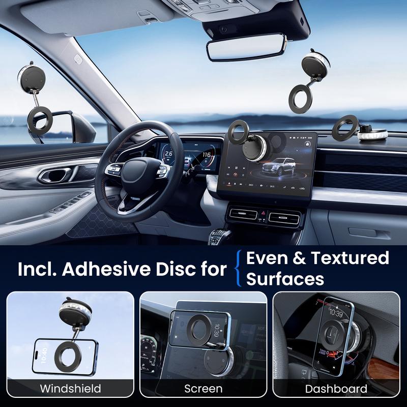 FUDUOO Car Phone Holder, With Magnetic＆Vacuum Adsorption Function, Adjustable and Foldable, Suitable for Smooth and Flat Surfaces, Compatible with All Smartphones
