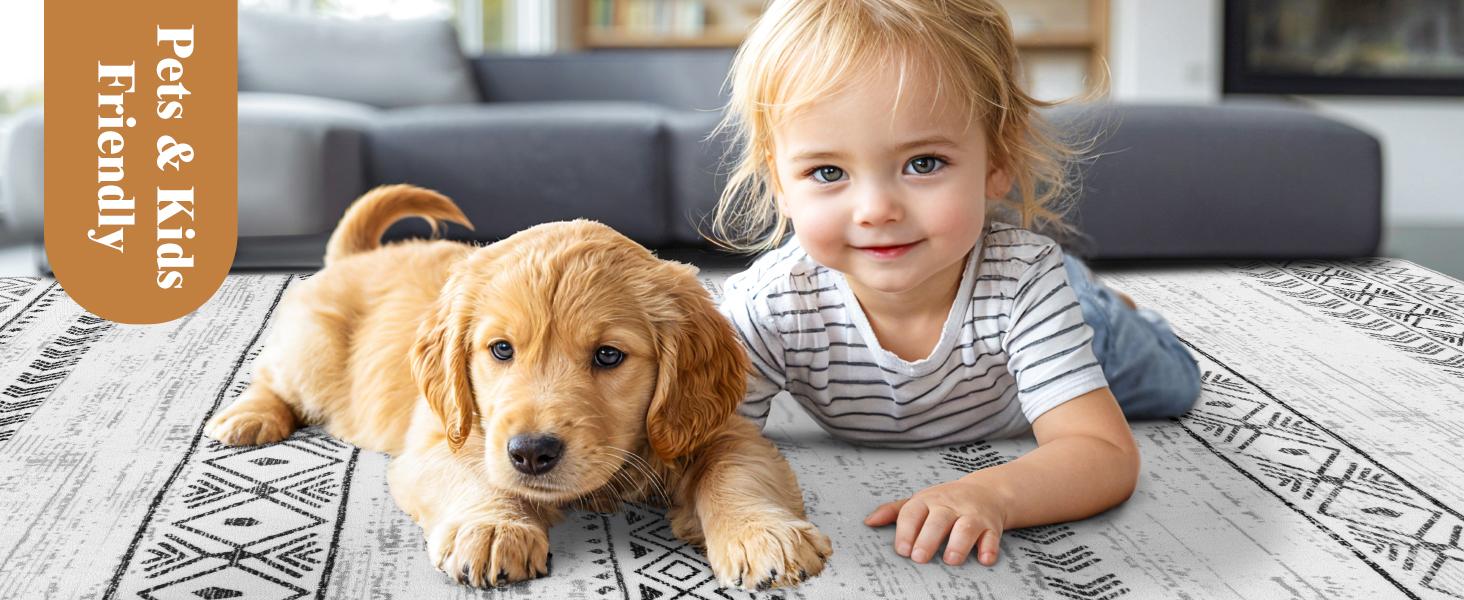 Shilucheng Washable Area Rug 9x12, Vintage Boho Non-Slip Stain Resistant Rug for Living Room Bedroom, Machine Washable Floor Carpet