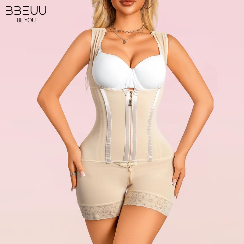 BBEUU Women's Solid Black Zipper Corset Shapewear Romper Tummy Control High-Waist Girdle Bodysuit for Daily Wear Compression Shaper - Womenswear