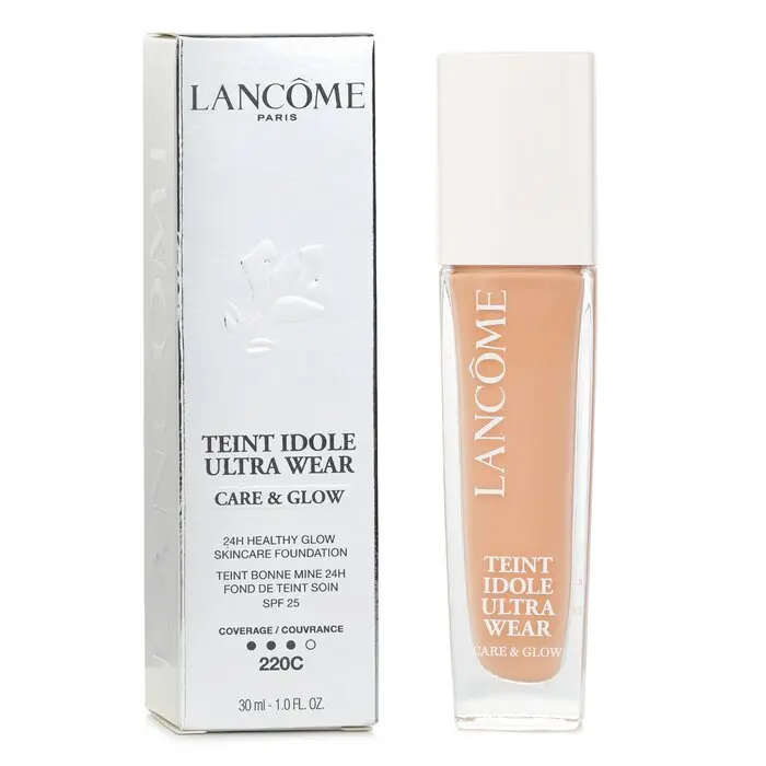 Lancome Teint Idole Ultra Wear Care & Glow Foundation SPF 25 - #220C, Smoothing Cosmetic with Hyaluronic Acid, Full Coverage for Flawless Base, Makeup Serum (TikTok Shop Back to School), Sensitive