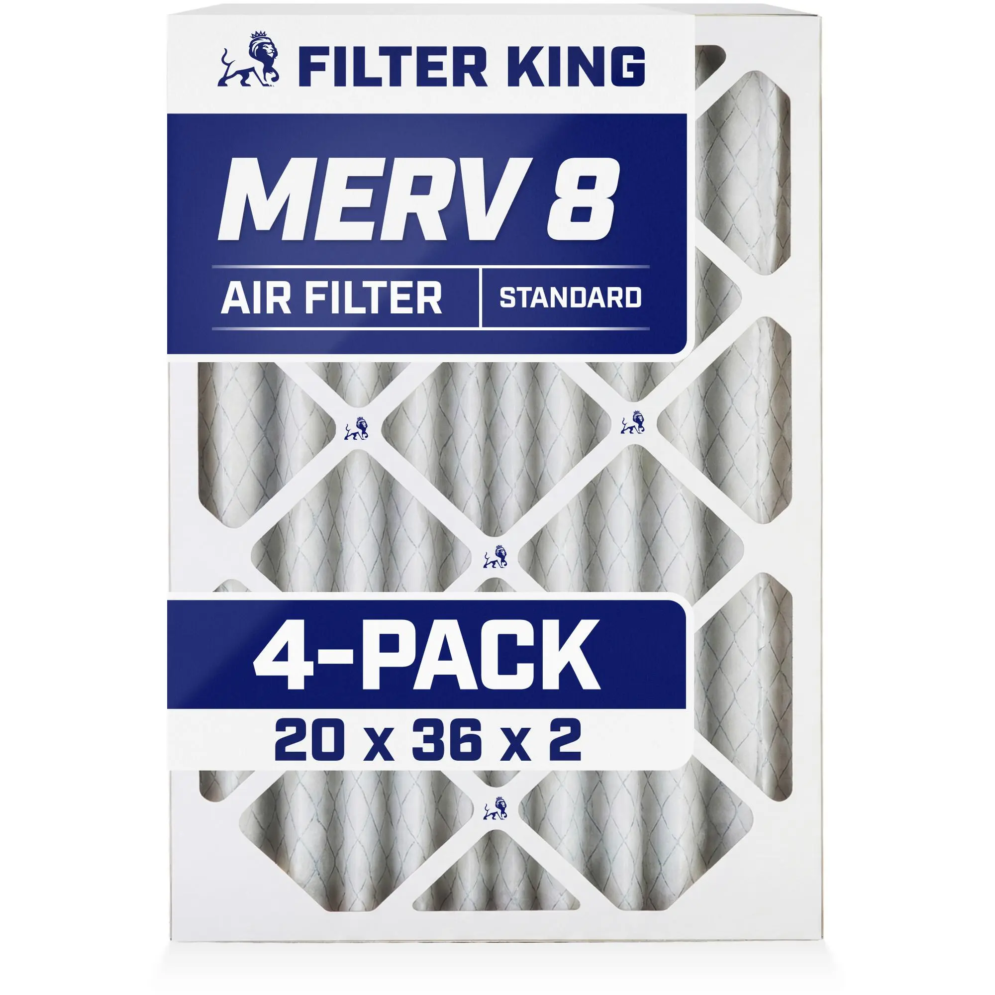 Filter King 20x36x2 Air Filter | 4-PACK | MERV 8 HVAC Pleated A/C Furnace Filters | MADE IN USA | Actual Size: 20 x 36 x 1.75"