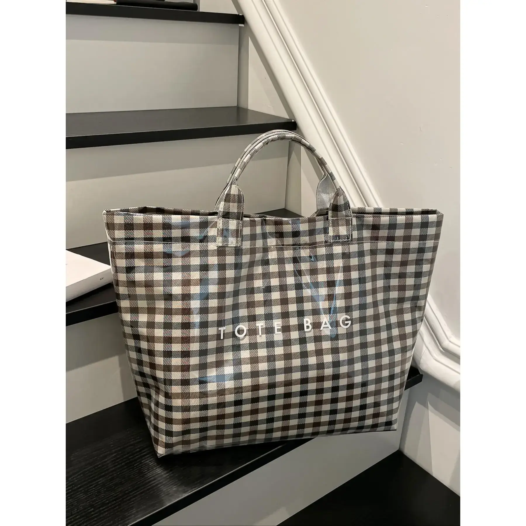 Plaid Casual Tote Bag, Women's Large Capacity Handbag, Waterproof PVC Shopping Bag, Versatile Shoulder Bag for Commuting and Travel Plaid Casual Tote Bag, Women's Large Capacity Handbag, Waterproof PVC Shopping Bag, Versatile Shoulder Bag for Commuting and Travel
