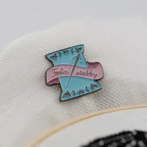 Feeling Stabby Blue & Pink Needle Spool Hard Enamel Pin Magnetic Needle Minder