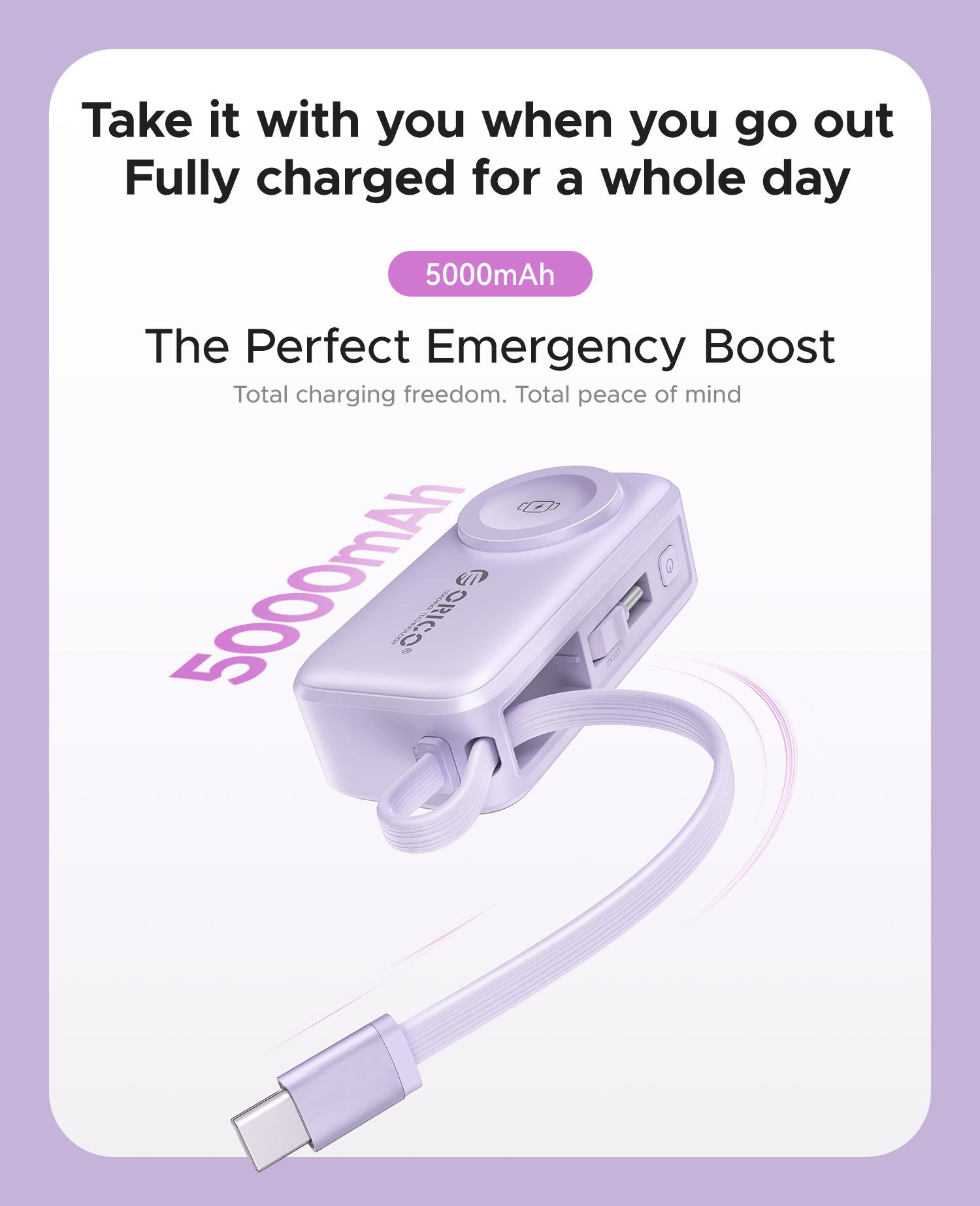 ORICO 3-in-1 Folding Chargeable Portable Power Bank with Integrated Cable, Apple Watch Wireless Charging, Foldable Phone Stand - Compact Fast-Charge Mobile Phone Accessory for iPhone & Android Smartphones - S18