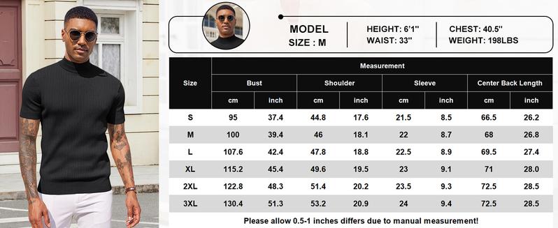 COOFANDY Men's Mock Turtleneck Sweater Short Sleeve Casual Basic Tops Ribbed Knit Pullover Solid Tee