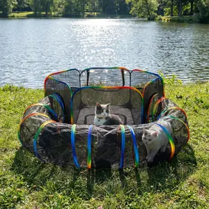 LUCKITTY Outdoor Rainbow Cat Enclosures Playground,Outside House for Indoor Cats Include Portable Cat Tent with Circle Cat Tunnel, for Cats, Kitty and Small Animals,Within Storage Bag Cage Kittens Enclosed