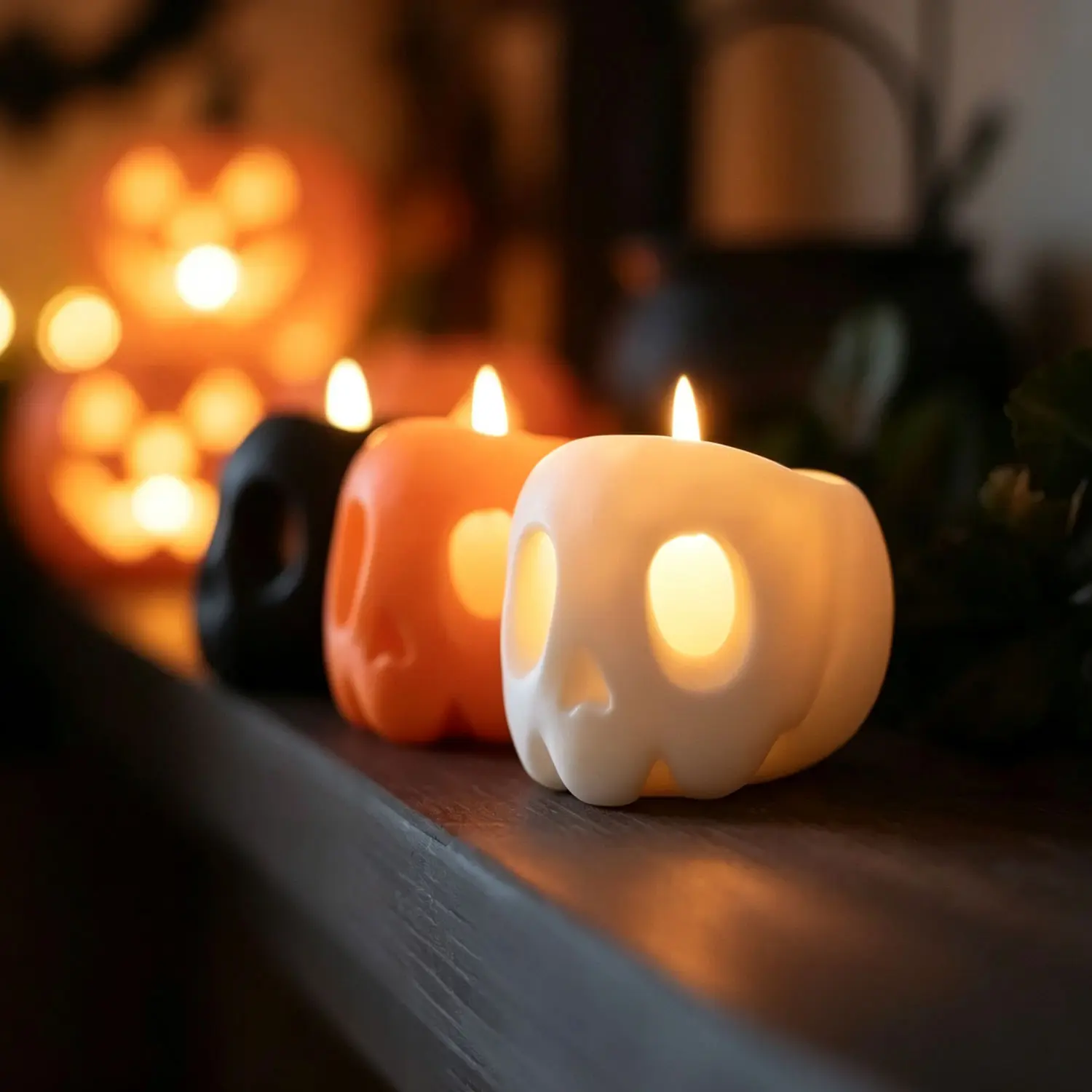 3D Printed Skull Tealight Candle Holder Set, Halloween Spooky Skeleton Candle Holders, Gothic Home Table Decor for Halloween Party Decoration