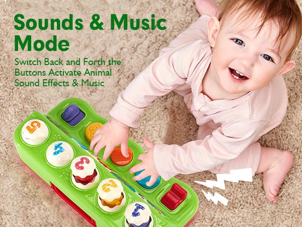 Hahaland Pop Up toy with Music and Light - 5 Surprise Animals & 3 Play Modes, Educational Montessori Toy for Toddlers 1-3 Year Old, Easter Basket Stuffers & Birthday Gifts for Kids