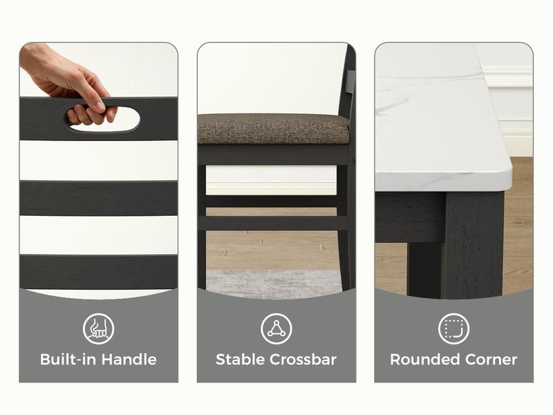 【Sophia & William】5 Piece Dining Table Set for 4, Faux Marble or Solid Rubberwood Tabletop, Cushioned Option Available, Kitchen Dining Table for Small Spaces, Apartment, Easy Clean, Durable, Farmhouse Style