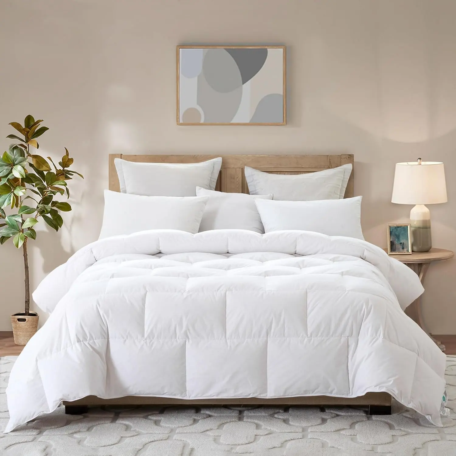 ThreeGeese Premium Goose Down & Feather Duvet Insert California King – 600TC Organic Cotton Down-Proof Shell with 8 Corner Tabs, All Season Puffed Quilt, RDS OEKO-TEX GOTS Certified, Machine Washable, White