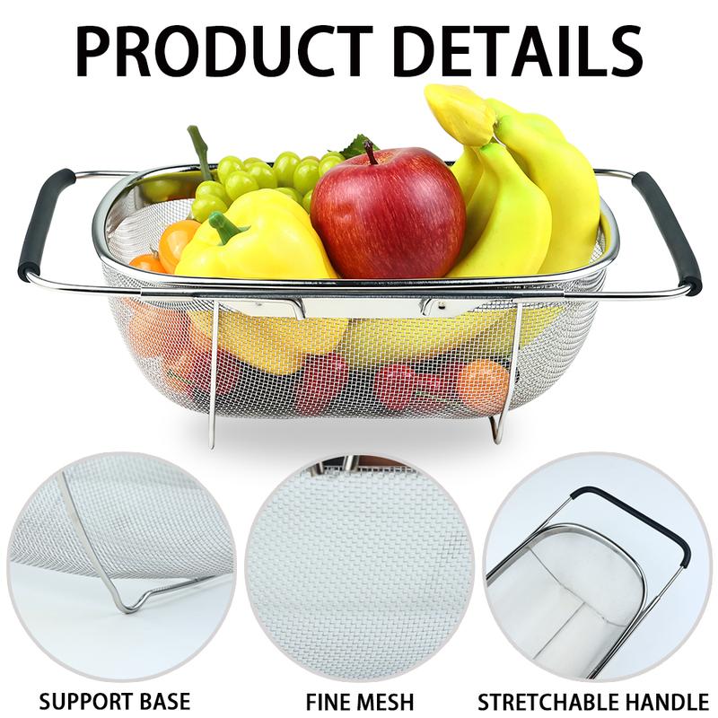 Expandable Stainless Steel Filter with Fine Mesh & Drain Basket for Vegetables and Fruits Kitchen Essentials Compact Design Durable Construction High Quality Strainer Vegetable Strainer Halloween Gift